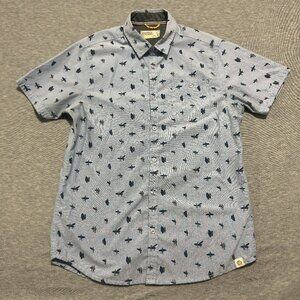 Free Planet Shirt Mens Large Blue Button Up Short Sleeve Surfer Classic